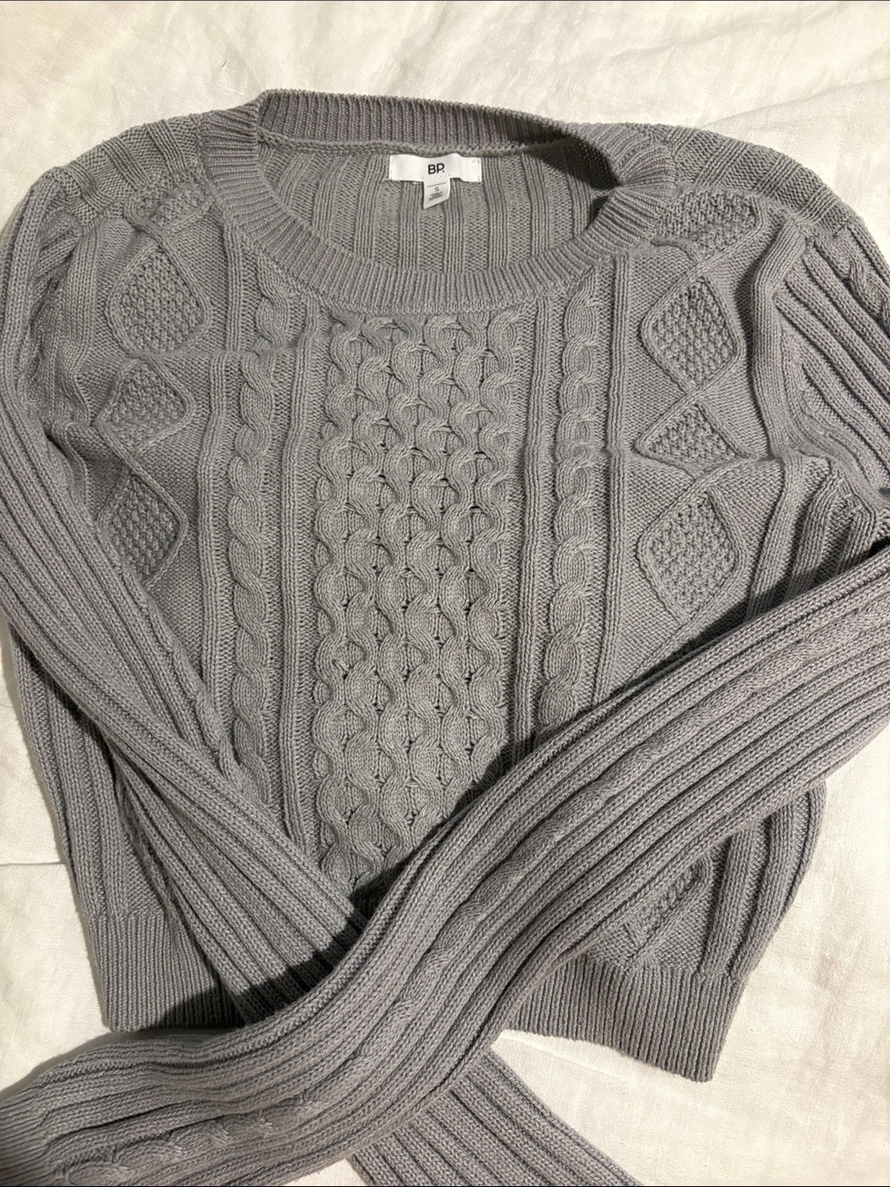 bp Gray Cable Knit Crewneck Sweater